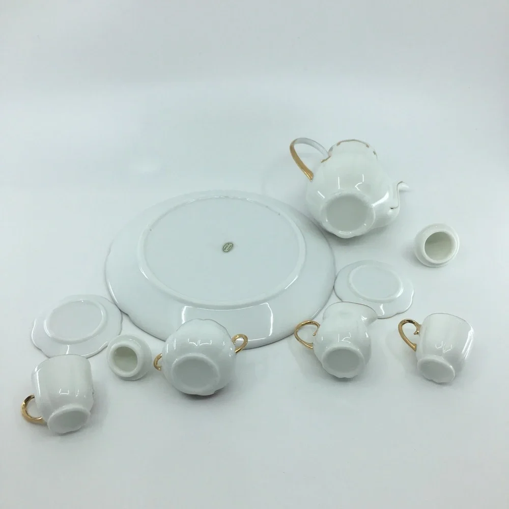 Vintage Children's Mini Tea Set White Porcelain Angel Pink Floral Gold Trim 10pc